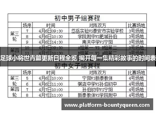 足球小将世青篇更新日程全览 揭开每一集精彩故事的时间表